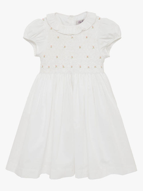 Dsiney Kidz - Trotters London White Willow 100% Cotton Rose Hand Smocked Dress image 1