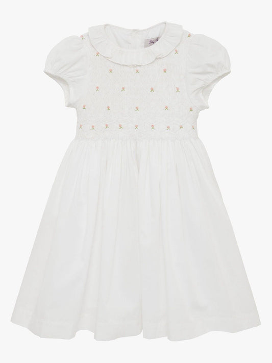Trotters London White Willow 100% Cotton Rose Hand Smocked Dress image 1