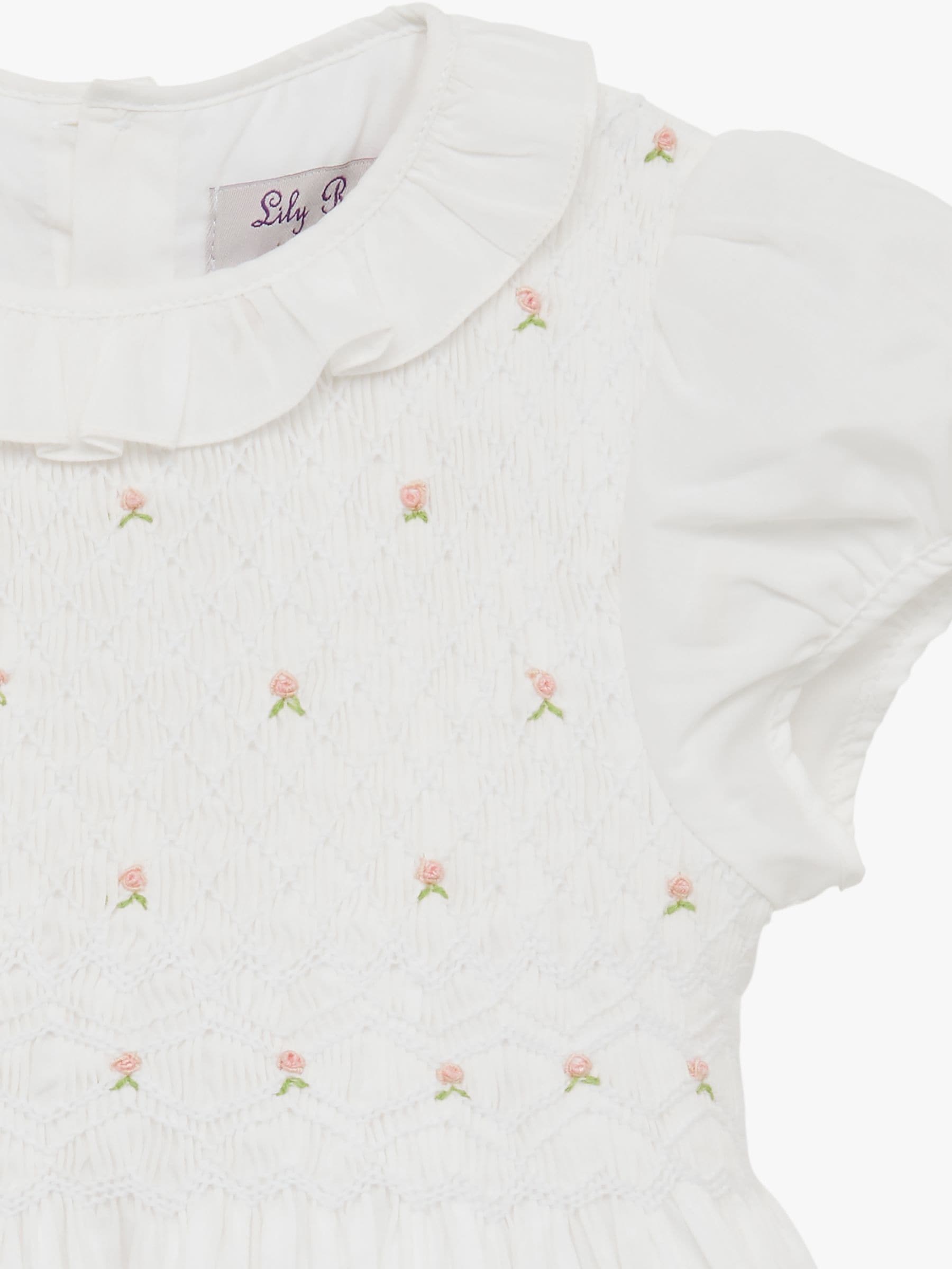 Trotters London White Willow 100% Cotton Rose Hand Smocked Dress image 3