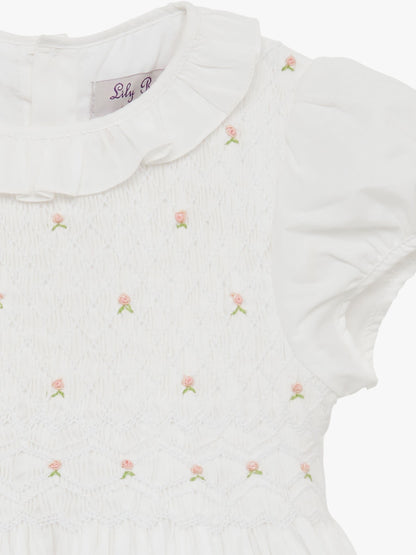 Trotters London White Willow 100% Cotton Rose Hand Smocked Dress image 3