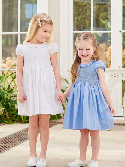 Trotters London White Willow 100% Cotton Rose Hand Smocked Dress image 5