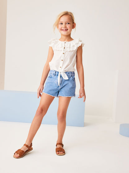 Dsiney Kidz - Bright Blue Regular Length Frayed Edge Denim Shorts (3-16yrs) image 3