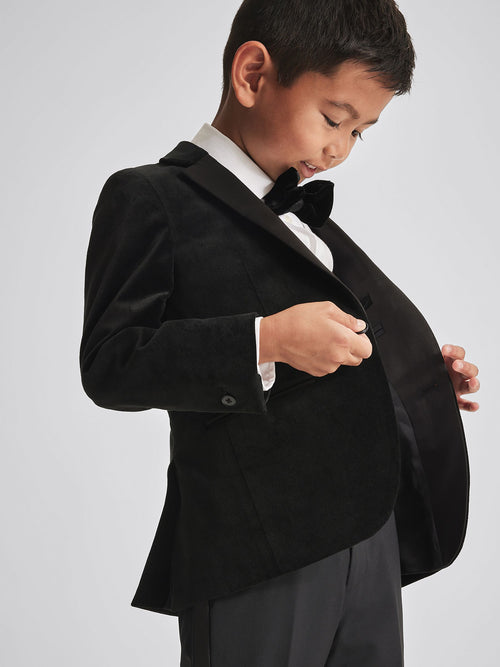 Reiss Black Ace 4-9 yrs Single Breasted Velvet Blazer image 1