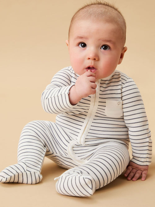 MORI Grey Stripe 2 Way Zip-Up Clever Sleepsuit image 1