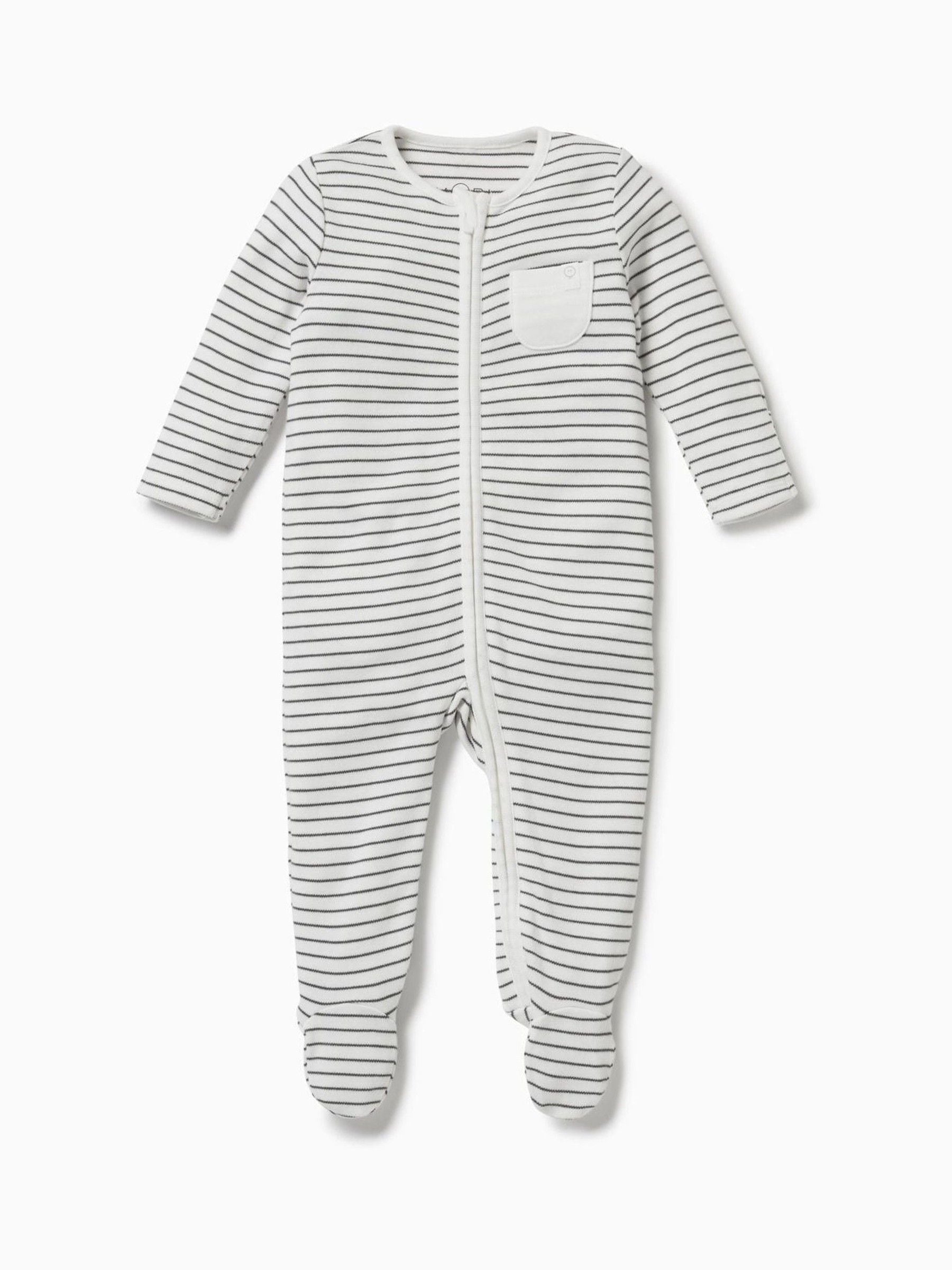 MORI Grey Stripe 2 Way Zip-Up Clever Sleepsuit image 3