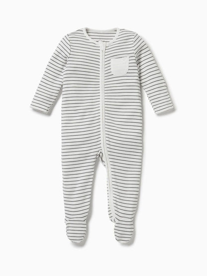 MORI Grey Stripe 2 Way Zip-Up Clever Sleepsuit image 3
