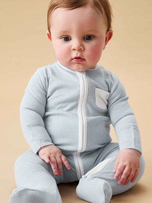 MORI Blue Stripe 2 Way Zip-Up Clever Sleepsuit image 1