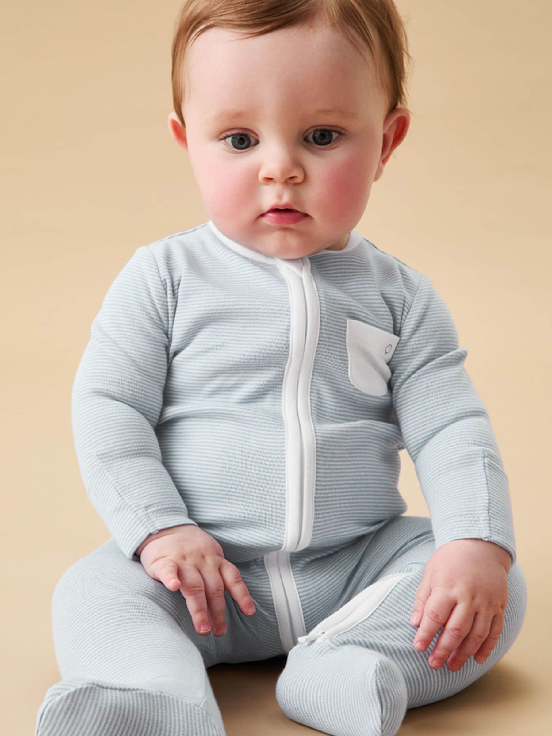MORI Blue Stripe 2 Way Zip-Up Clever Sleepsuit image 1