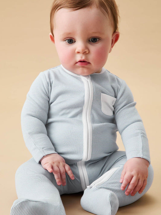 MORI Blue Stripe 2 Way Zip-Up Clever Sleepsuit image 1