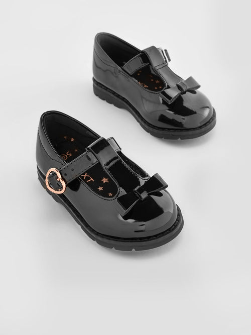 Black Patent Wide Fit (G) School Junior Bow T-Bar Shoes image 1