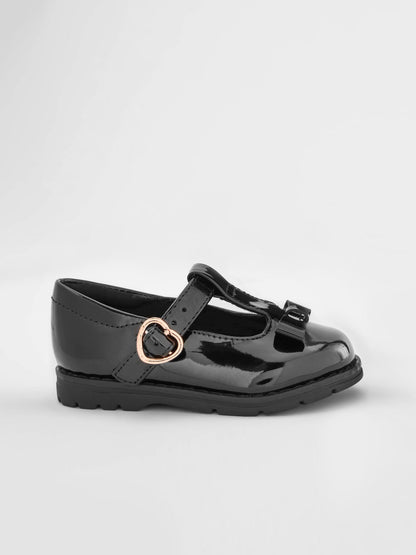 Black Patent Wide Fit (G) School Junior Bow T-Bar Shoes image 3