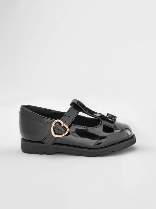 Black Patent Wide Fit (G) School Junior Bow T-Bar Shoes image 2