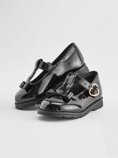Black Patent Wide Fit (G) School Junior Bow T-Bar Shoes image 3