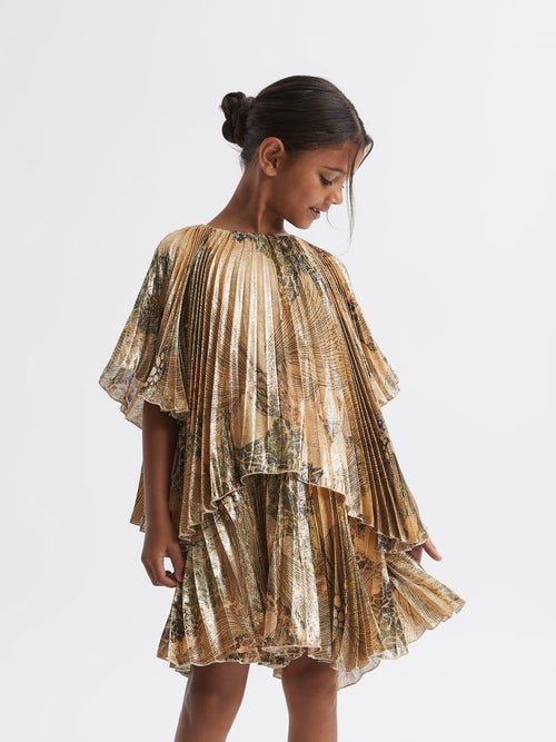 Dsiney Kidz - Reiss Gold Rhea Metallic Pleated Tiered Dress image 1