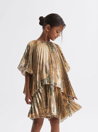 Dsiney Kidz - Reiss Gold Rhea Metallic Pleated Tiered Dress image 1