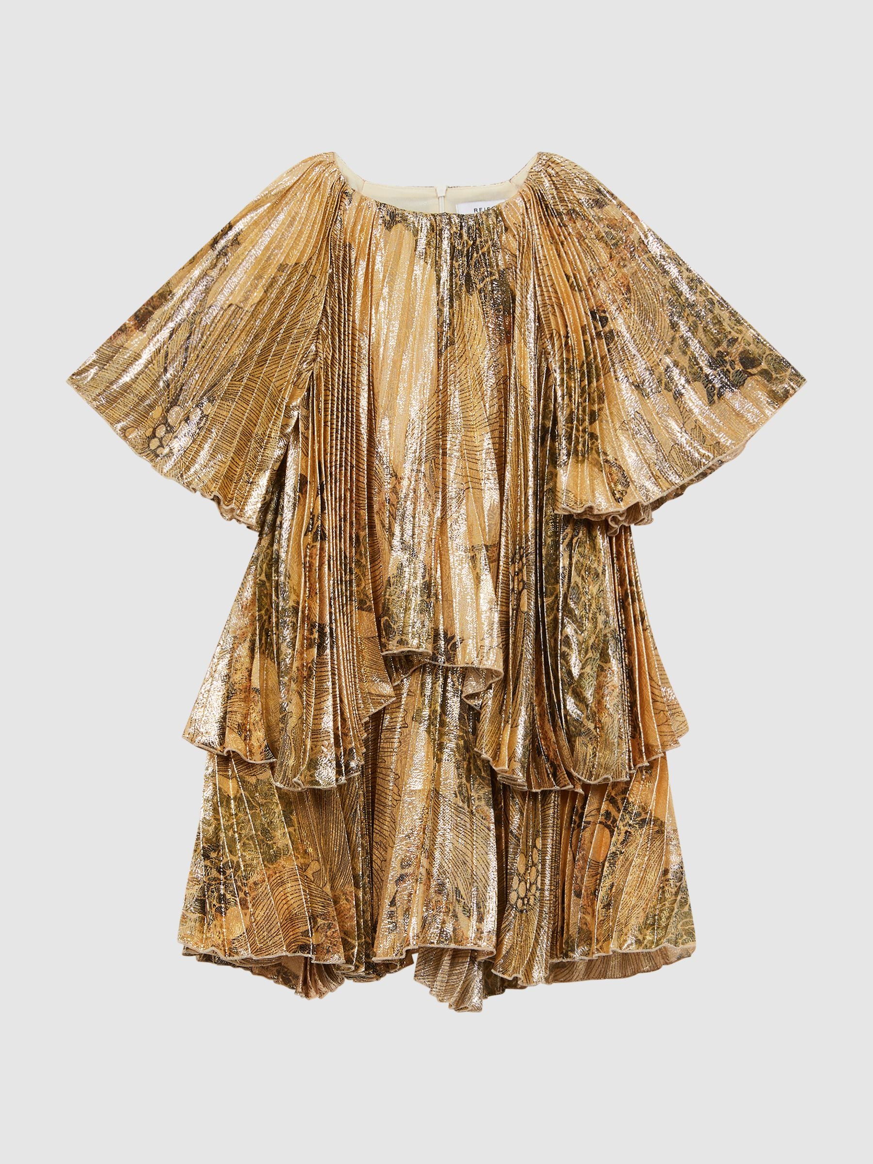 Dsiney Kidz - Reiss Gold Rhea Metallic Pleated Tiered Dress image 2
