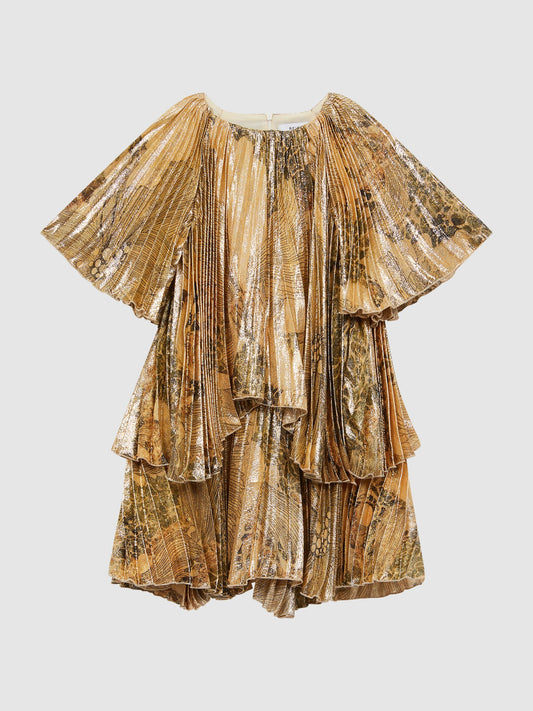Dsiney Kidz - Reiss Gold Rhea Metallic Pleated Tiered Dress image 2