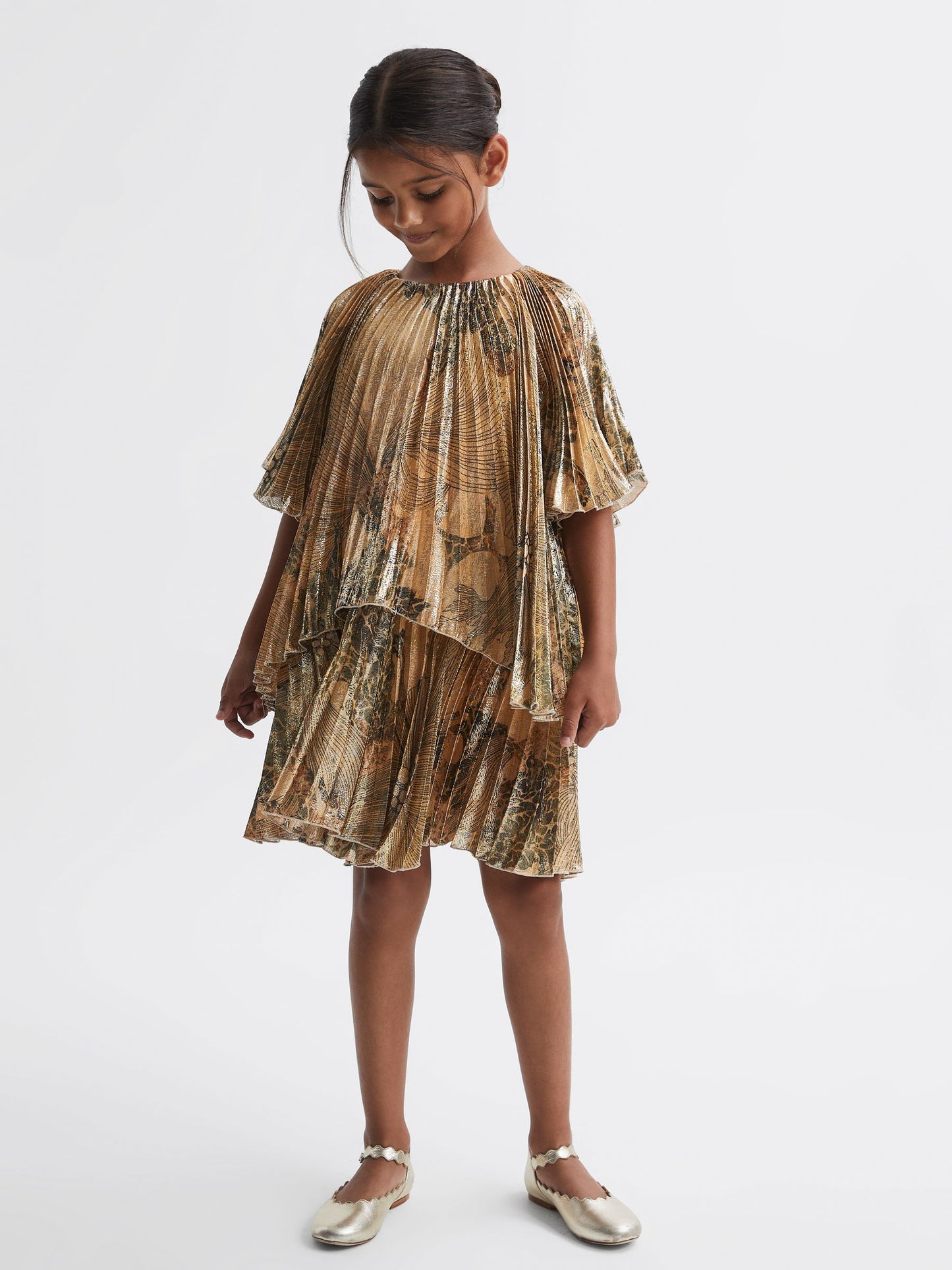 Dsiney Kidz - Reiss Gold Rhea Metallic Pleated Tiered Dress image 3