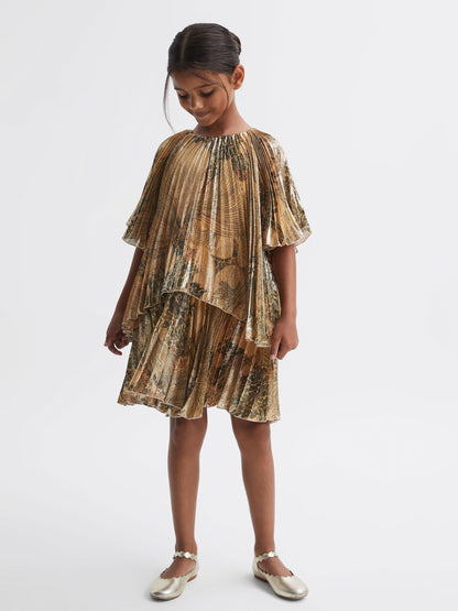Dsiney Kidz - Reiss Gold Rhea Metallic Pleated Tiered Dress image 3