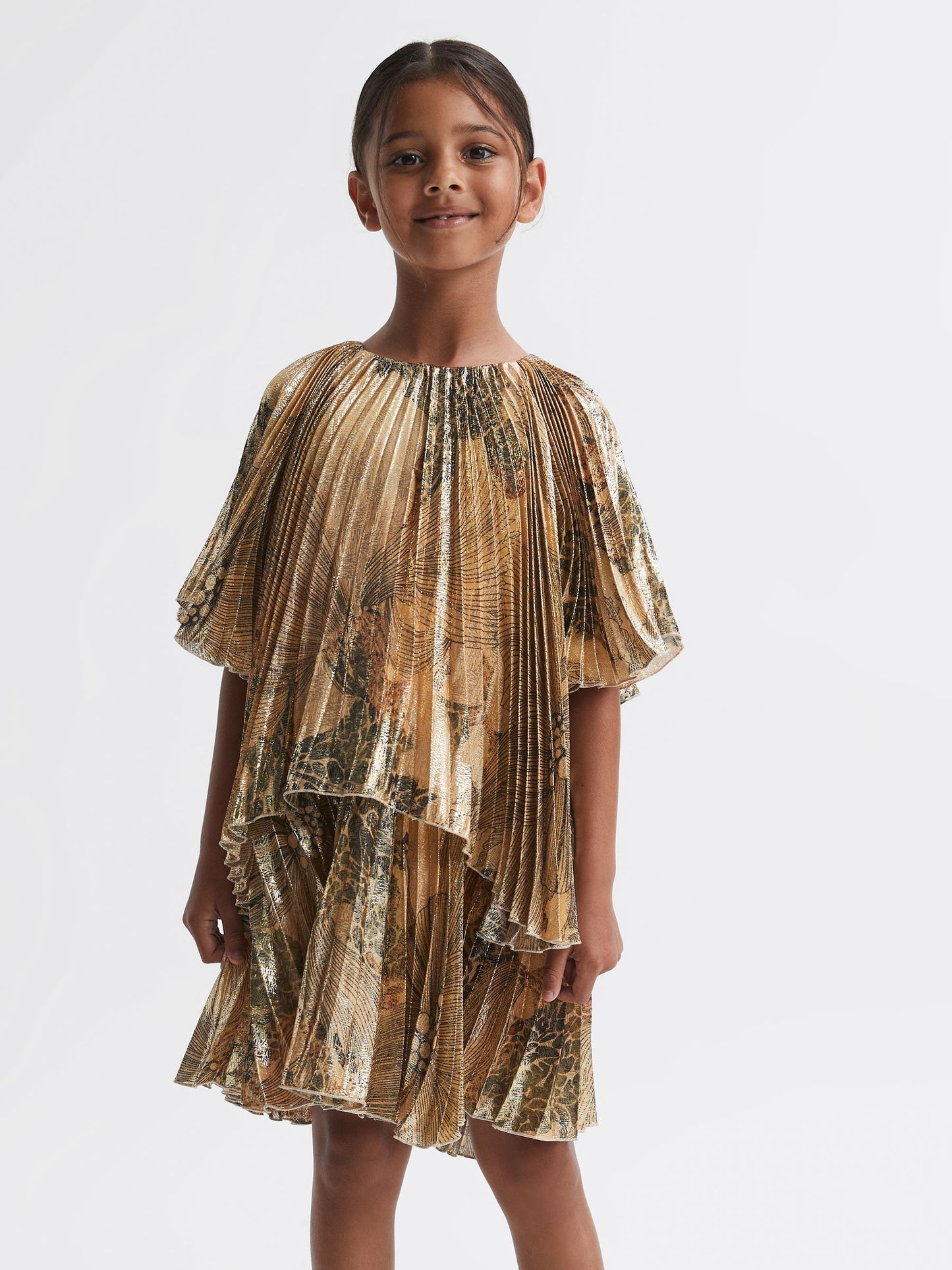 Dsiney Kidz - Reiss Gold Rhea Metallic Pleated Tiered Dress image 4
