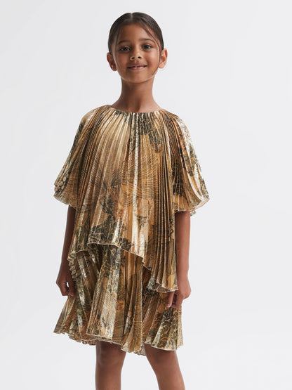 Dsiney Kidz - Reiss Gold Rhea Metallic Pleated Tiered Dress image 4