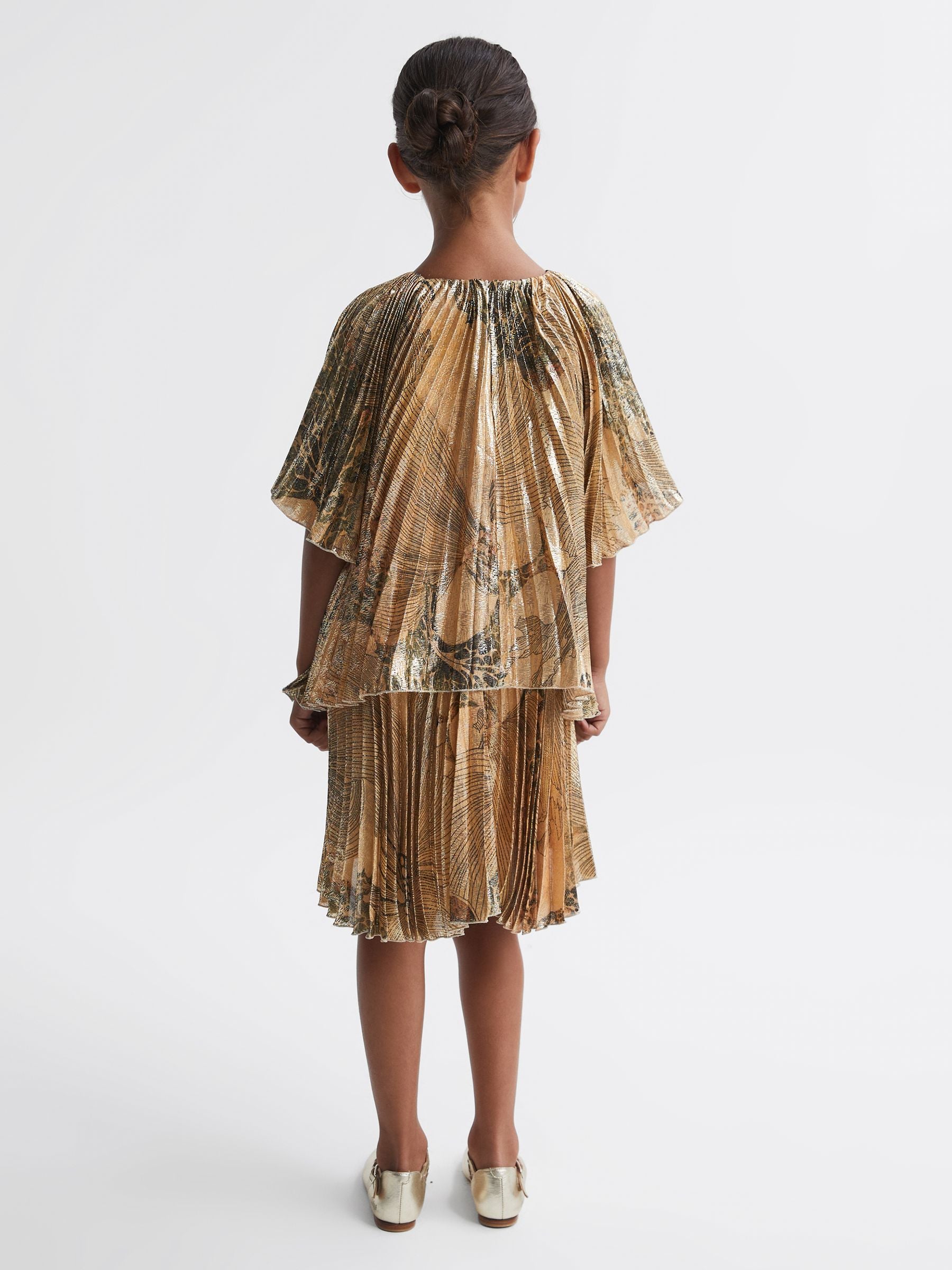 Dsiney Kidz - Reiss Gold Rhea Metallic Pleated Tiered Dress image 5