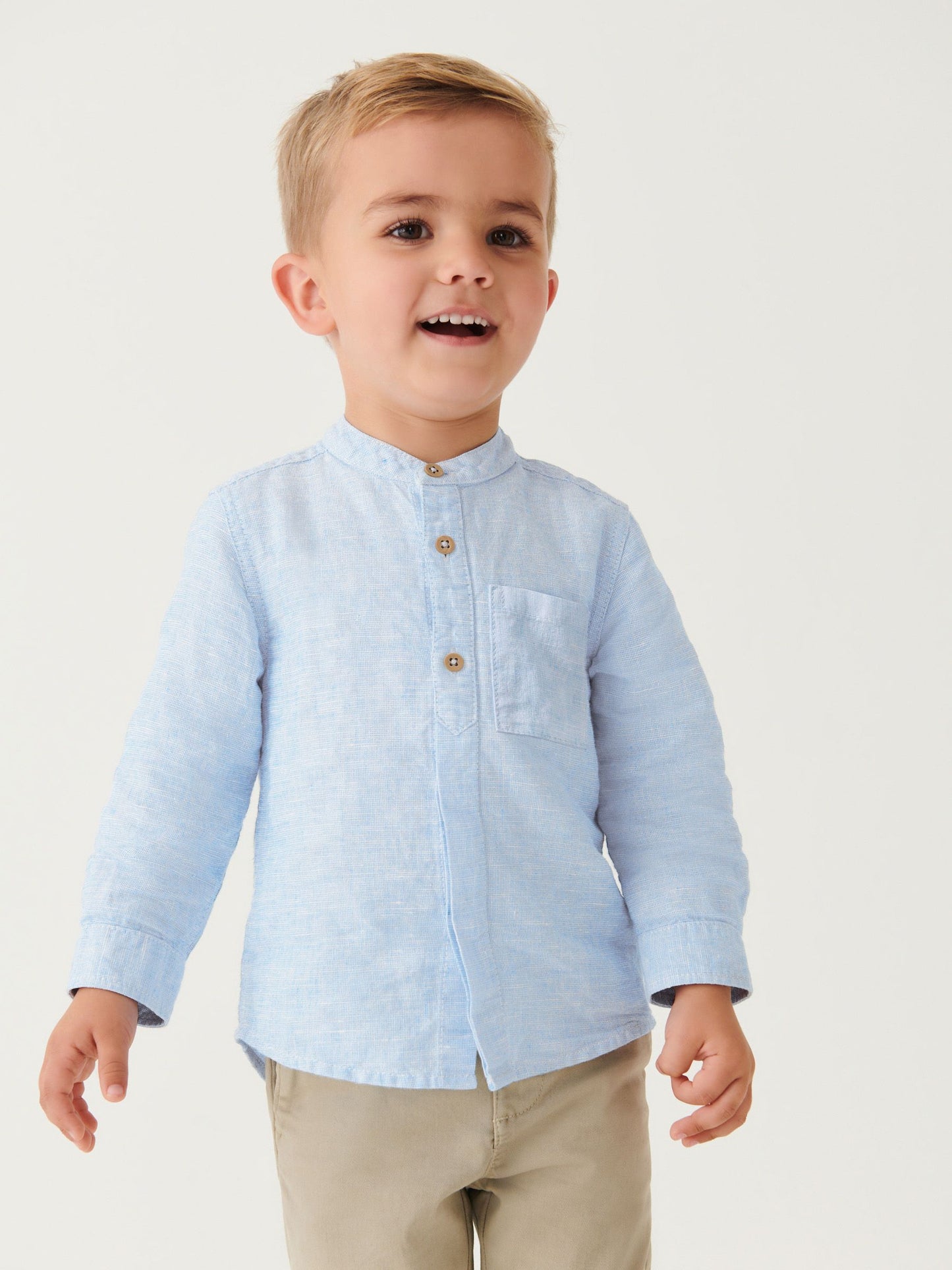 Dsiney Kidz - Blue Grandad Collar Linen Mix Shirt (3mths-7yrs) image 1