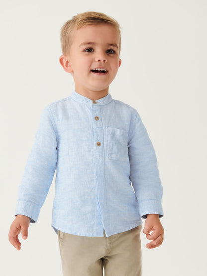 Dsiney Kidz - Blue Grandad Collar Linen Mix Shirt (3mths-7yrs) image 1