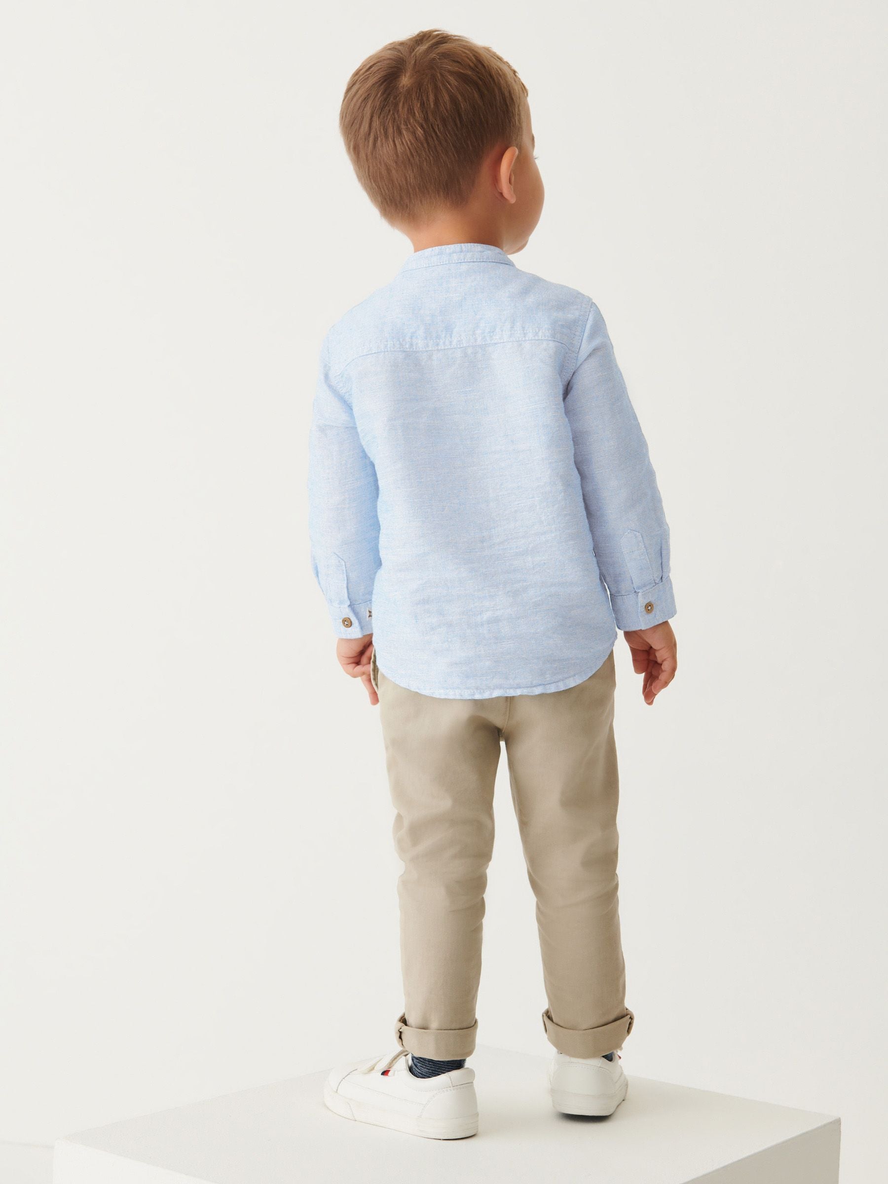 Dsiney Kidz - Blue Grandad Collar Linen Mix Shirt (3mths-7yrs) image 2