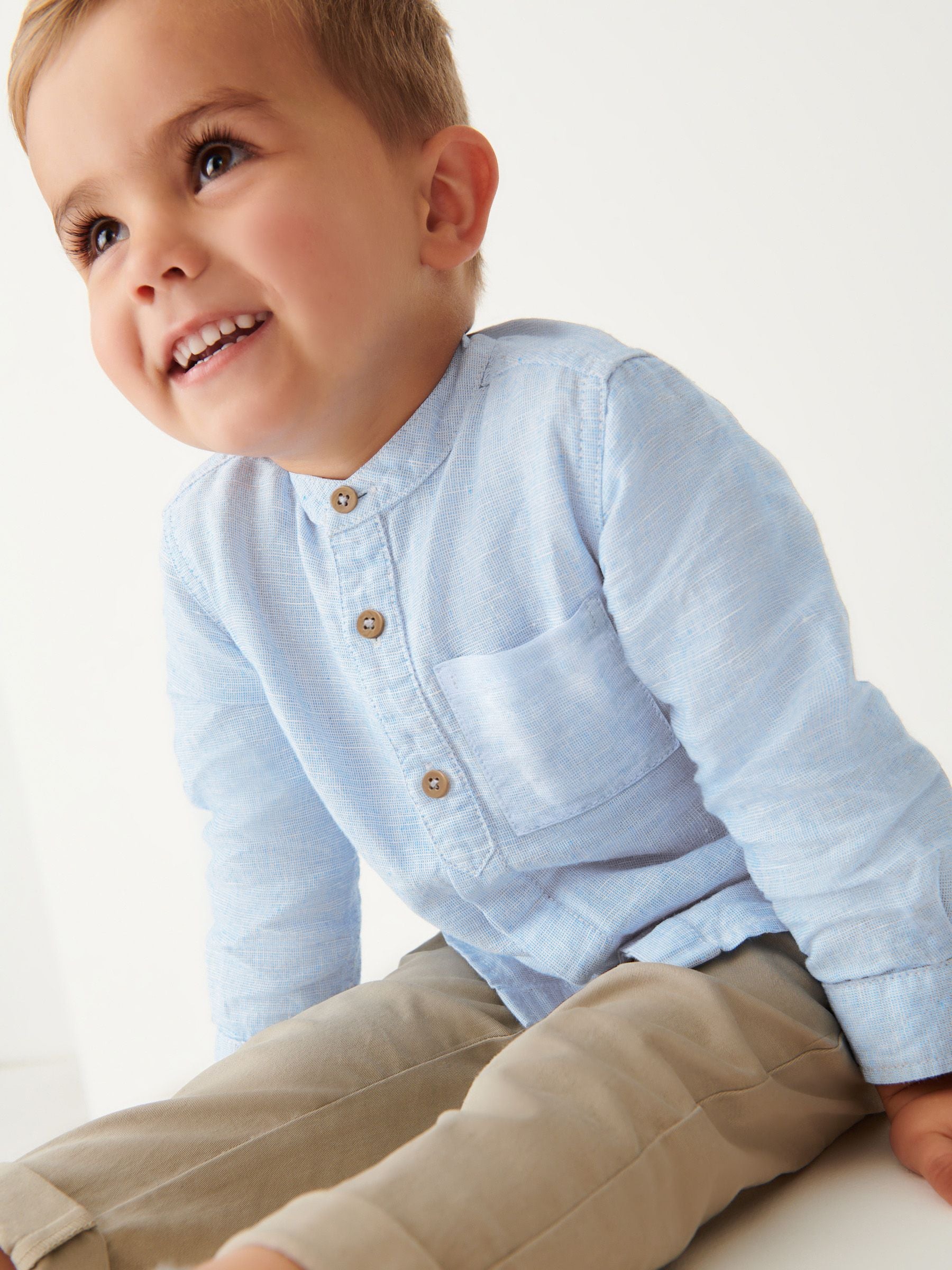 Dsiney Kidz - Blue Grandad Collar Linen Mix Shirt (3mths-7yrs) image 3
