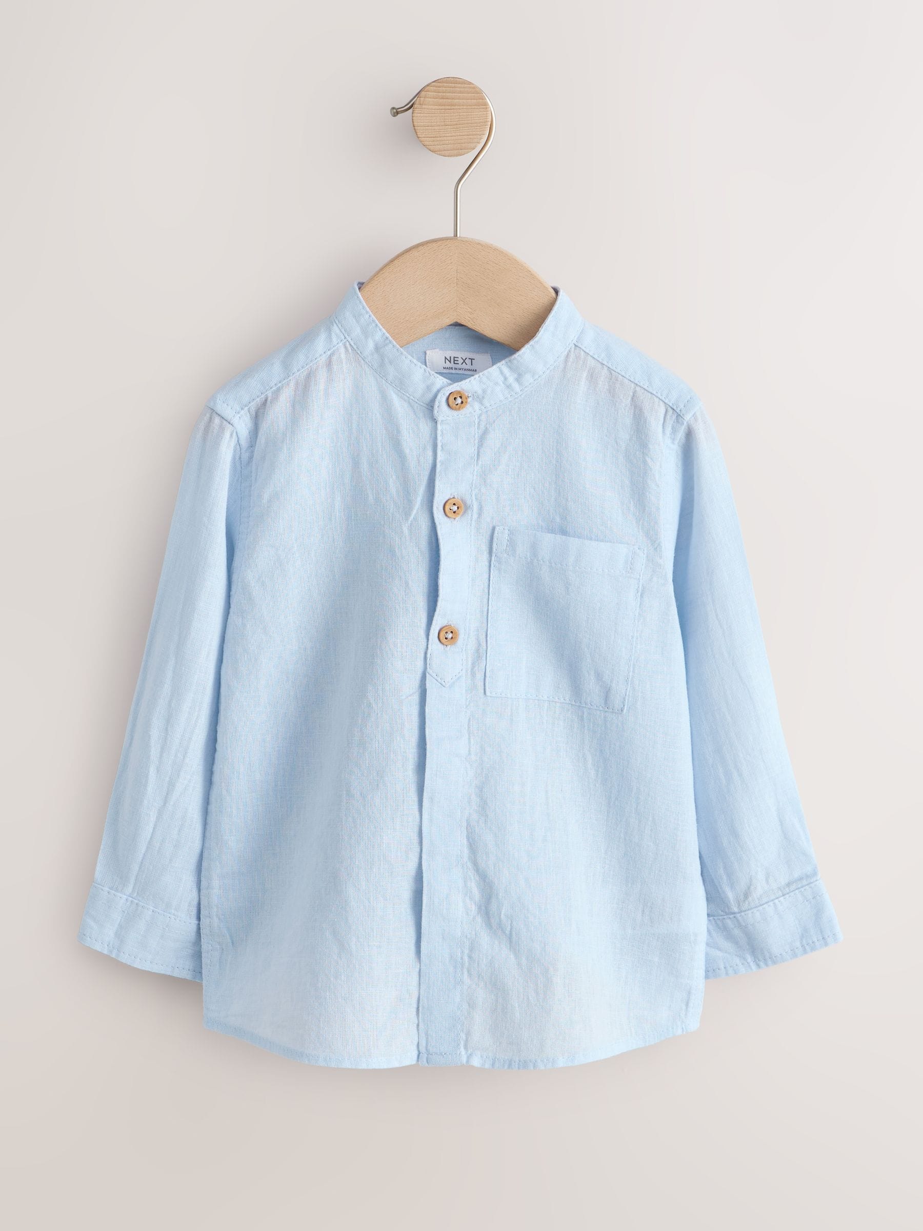 Dsiney Kidz - Blue Grandad Collar Linen Mix Shirt (3mths-7yrs) image 4