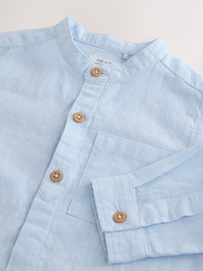 Dsiney Kidz - Blue Grandad Collar Linen Mix Shirt (3mths-7yrs) image 6