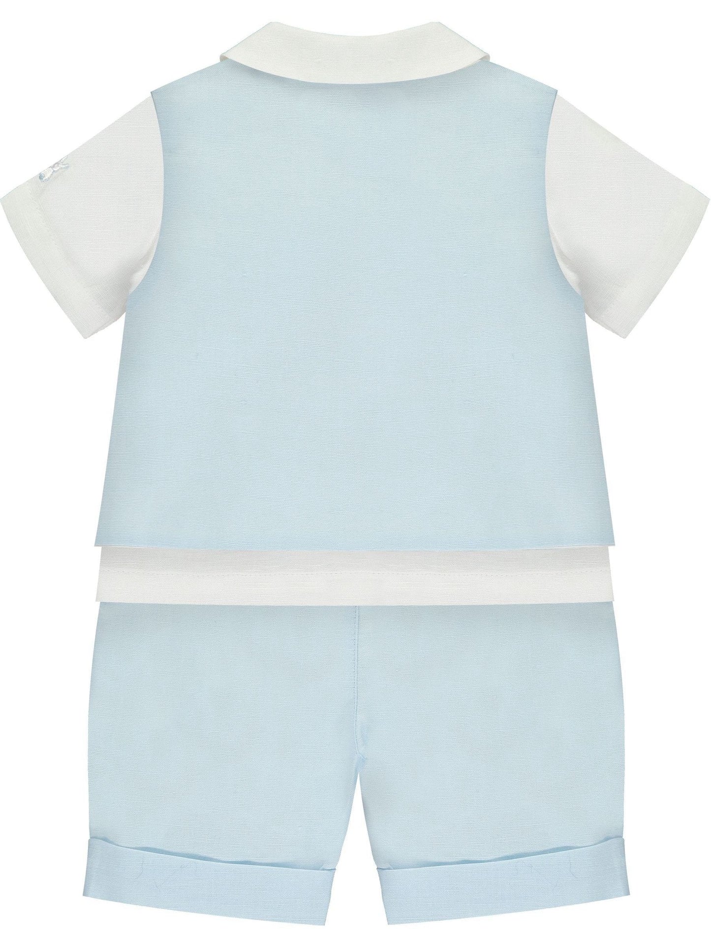 Emile Et Rose Blue Three-Piece Linen Shorts And Hat Set image 3