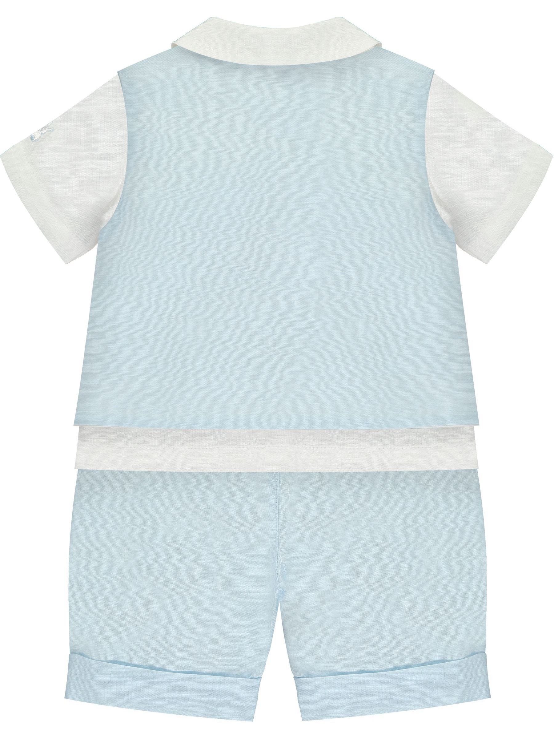 Emile Et Rose Blue Three-Piece Linen Shorts And Hat Set image 3