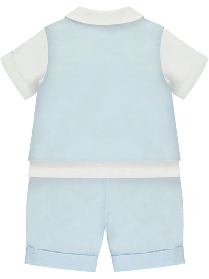 Emile Et Rose Blue Three-Piece Linen Shorts And Hat Set image 3