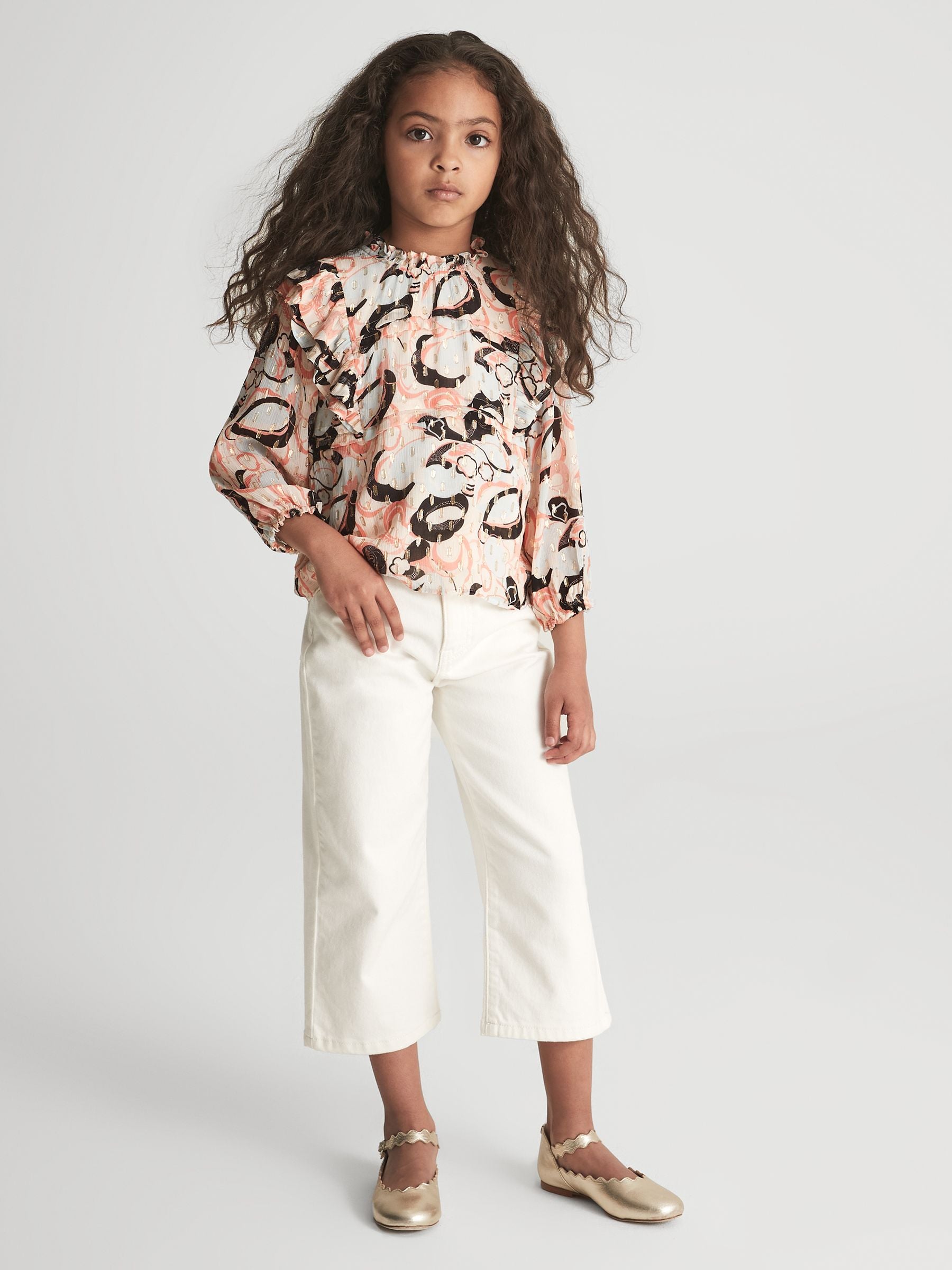 Dsiney Kidz - Reiss Blue Print Angelica 3-9 yrs Printed Ruffle Blouse image 1