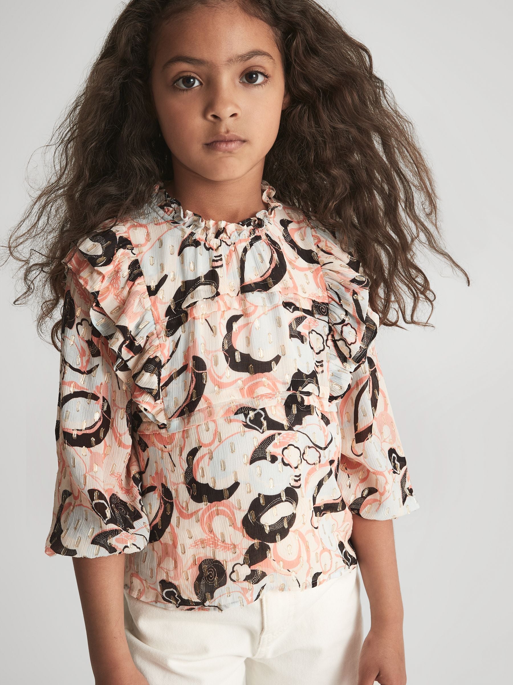 Dsiney Kidz - Reiss Blue Print Angelica 3-9 yrs Printed Ruffle Blouse image 3