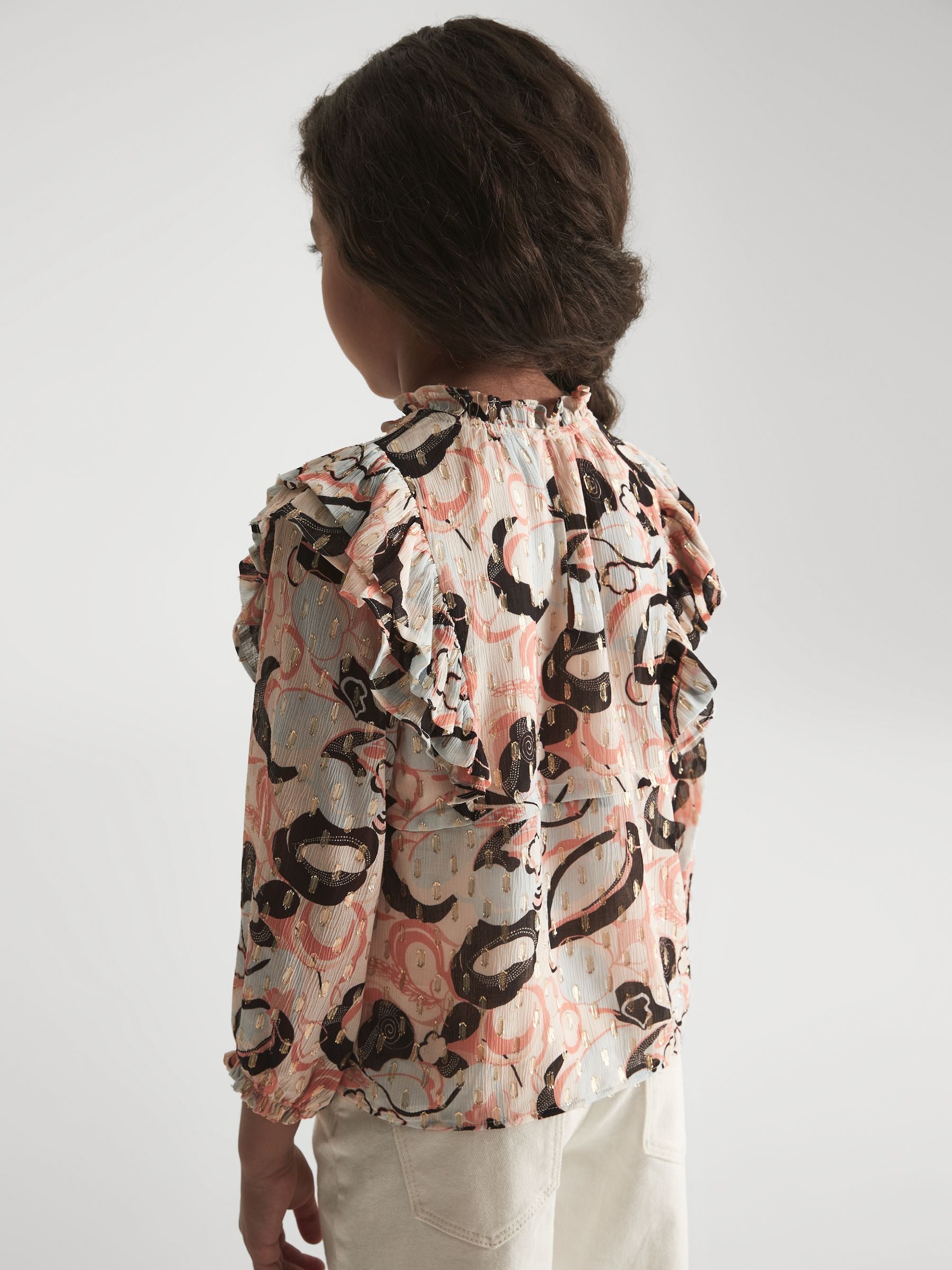 Dsiney Kidz - Reiss Blue Print Angelica 3-9 yrs Printed Ruffle Blouse image 4