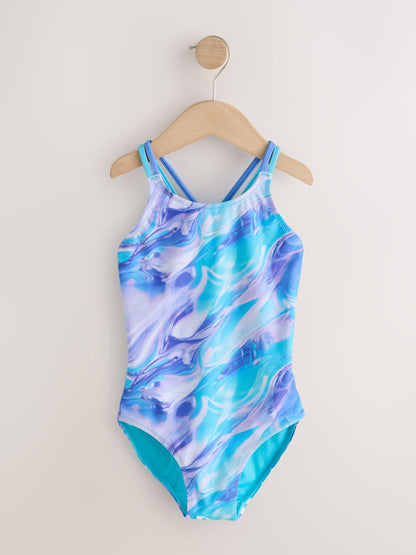 Blue Swirl Double Strap Swimsuit (3-16yrs) - image 1
