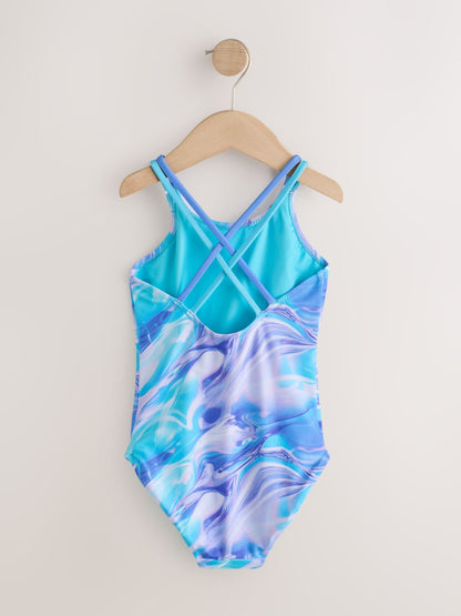 Blue Swirl Double Strap Swimsuit (3-16yrs) - image 2