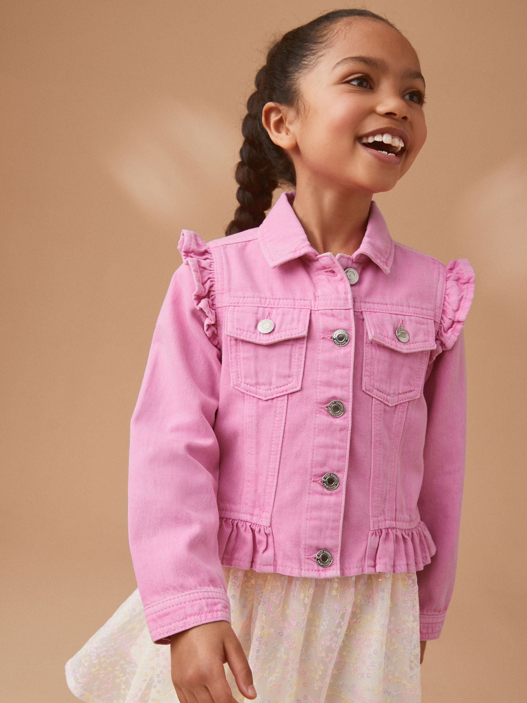 Dsiney Kidz - Bright Pink Frill Shoulder Denim Jacket (3-16yrs) image 2