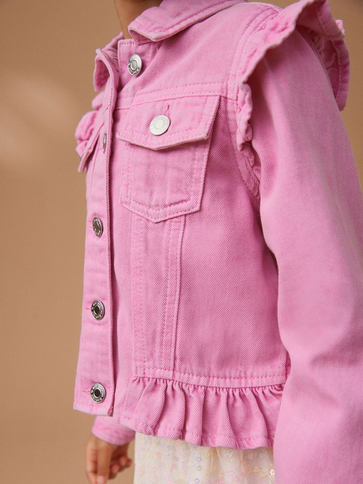 Dsiney Kidz - Bright Pink Frill Shoulder Denim Jacket (3-16yrs) image 4