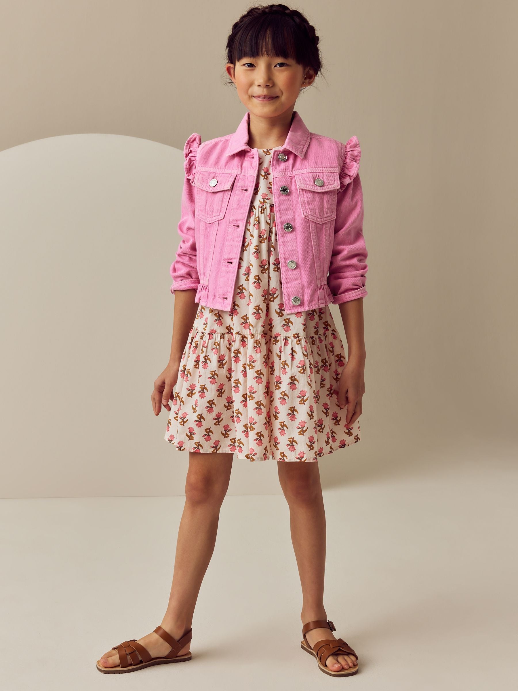 Dsiney Kidz - Bright Pink Frill Shoulder Denim Jacket (3-16yrs) image 9