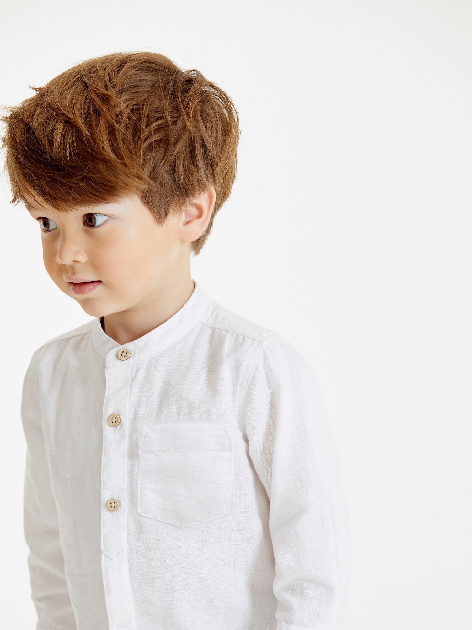 Dsiney Kidz - White Grandad Collar Linen Mix Shirt (3mths-7yrs) image 1