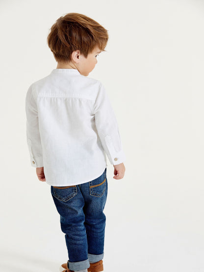 Dsiney Kidz - White Grandad Collar Linen Mix Shirt (3mths-7yrs) image 2