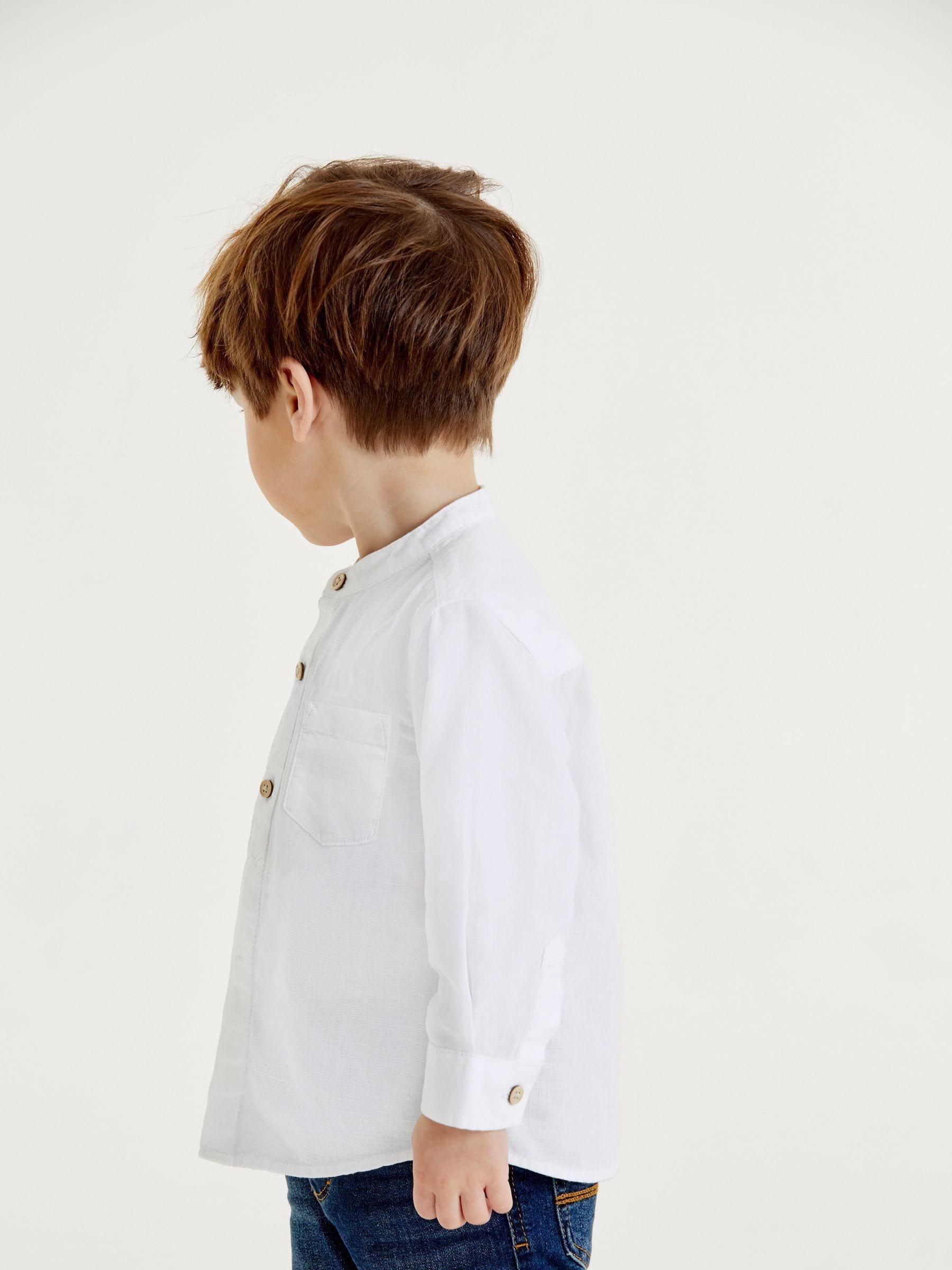 Dsiney Kidz - White Grandad Collar Linen Mix Shirt (3mths-7yrs) image 3
