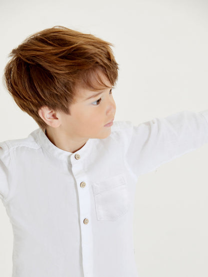 Dsiney Kidz - White Grandad Collar Linen Mix Shirt (3mths-7yrs) image 4