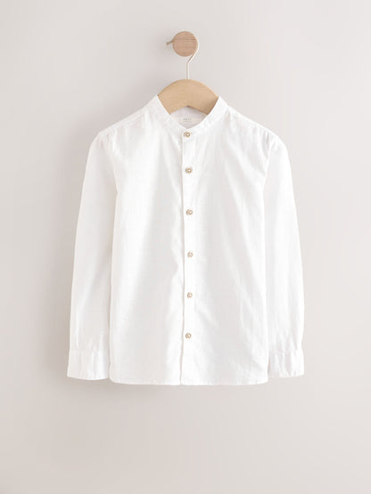 Dsiney Kidz - Cream Grandad Collar Linen Mix Long Sleeve Shirt (3-16yrs) image 1