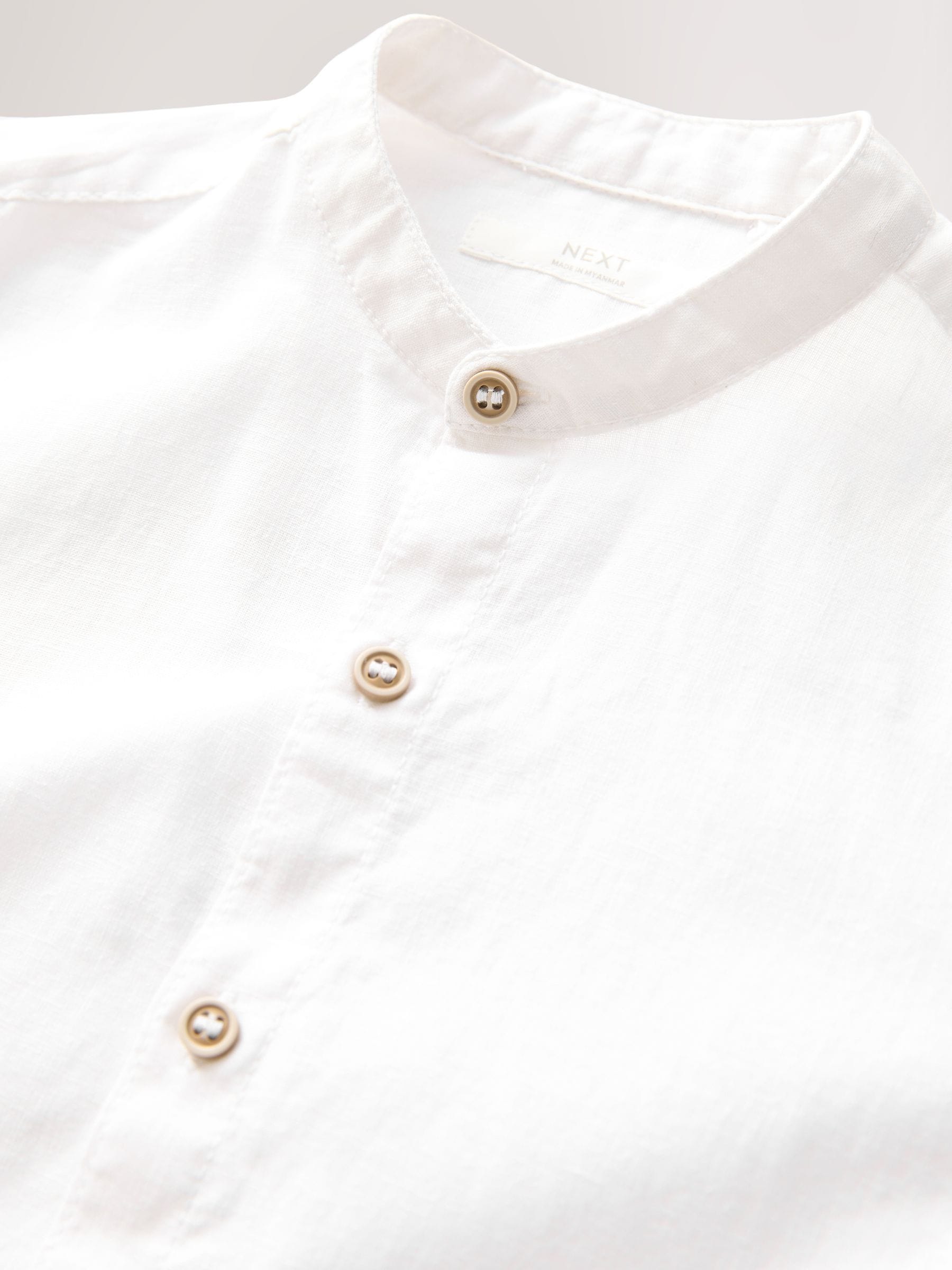 Dsiney Kidz - Cream Grandad Collar Linen Mix Long Sleeve Shirt (3-16yrs) image 3