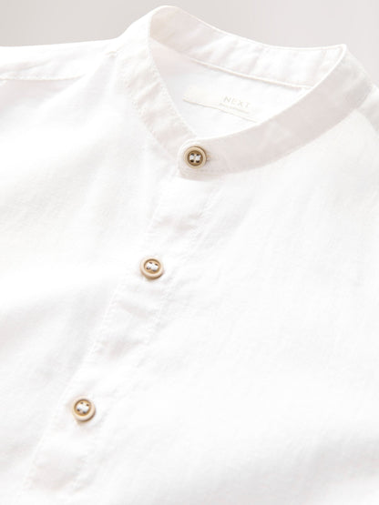 Dsiney Kidz - Cream Grandad Collar Linen Mix Long Sleeve Shirt (3-16yrs) image 3